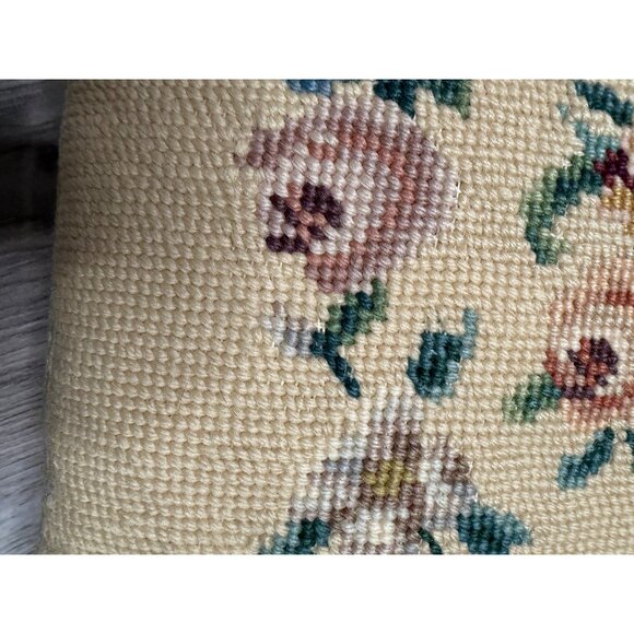 Vtg Wool Needlepoint Floral Throw Pillow Velvet  granny French country cottage - Picture 5 of 10